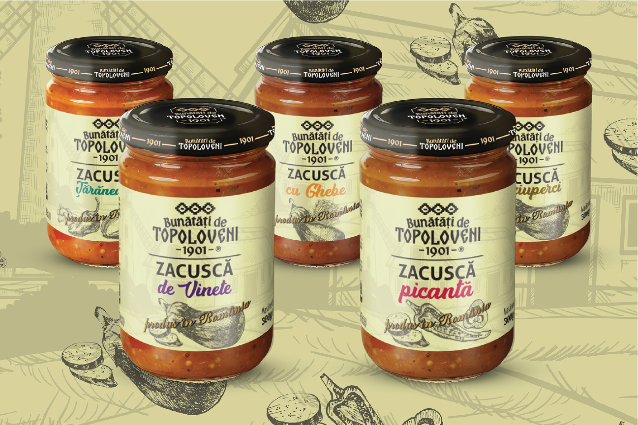 Packaging și etichete Bunătăți de Topoloveni create de Norișor Design